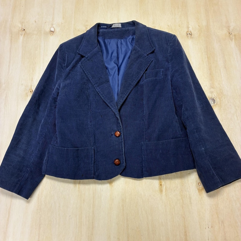 Vintage Collectables Blazer Jacket Womens 18 Blue Corduroy Lined Short Pockets